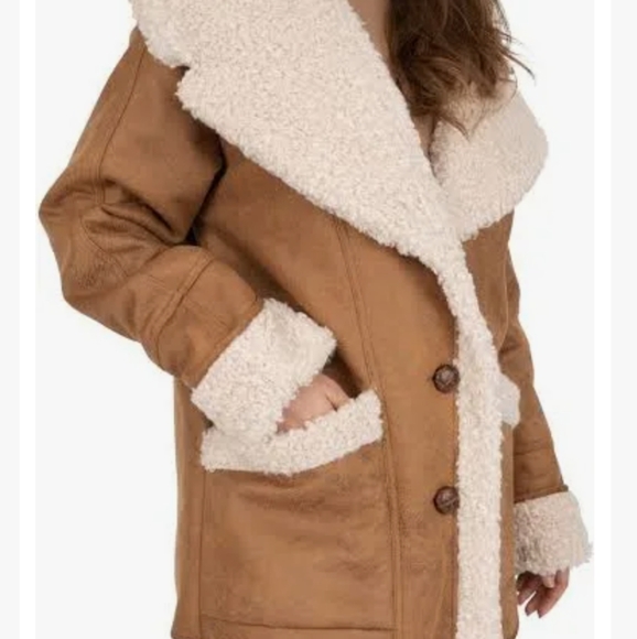 Frye Faux Shearling Shawl Collar Car Coat Size Medium New With Tags ❤️ - Picture 4 of 10